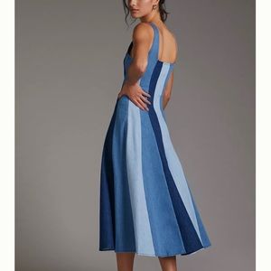Anthropologie Farm Rio Colorblocked Denim Midi Dress